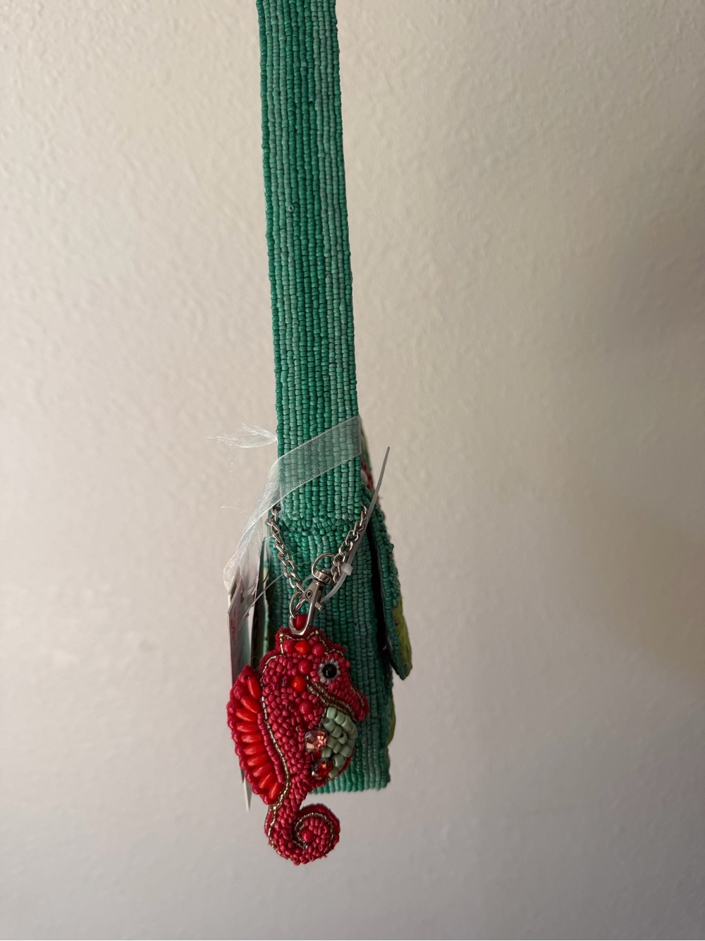 Embellished Beaded Seahorse Shoulder Bag - Teal - Picture 2 of 4